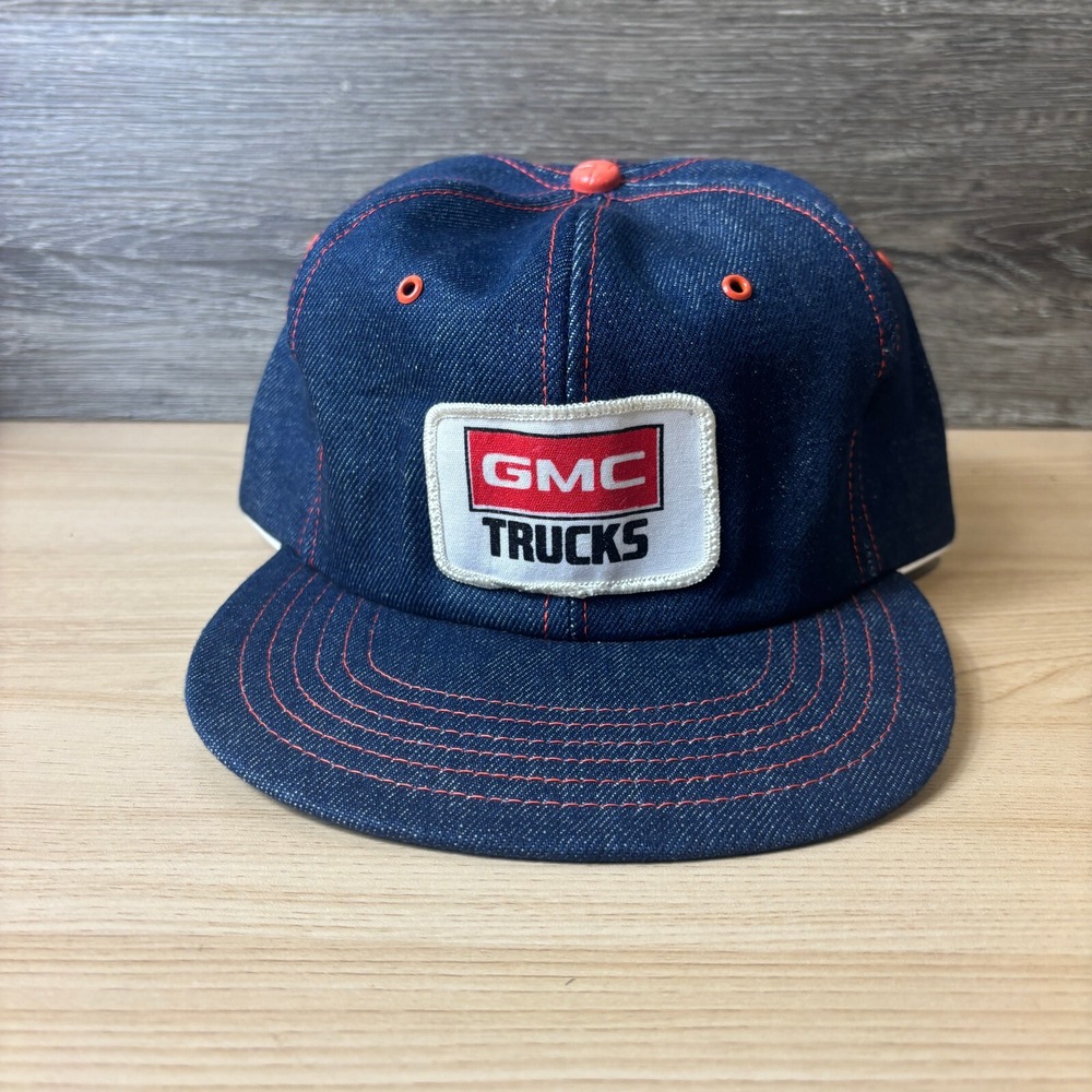 Vintage GMC Trucks Hat Cap Snapback Blue‎ Denim Trucker 80s